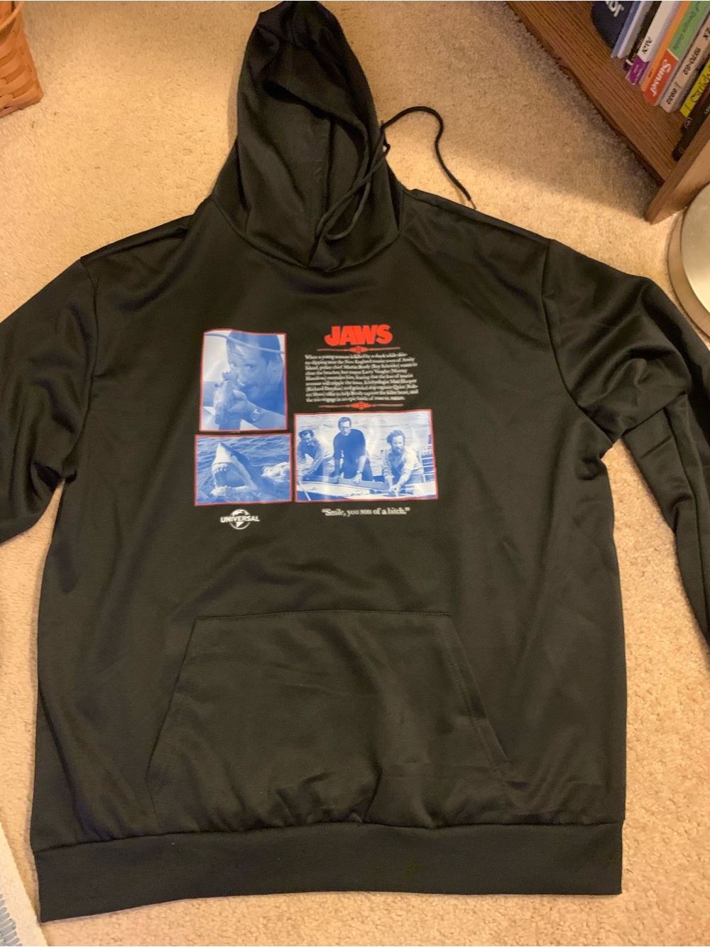 Jaws Graphic Black Hoodie Sweatshirt - Logo